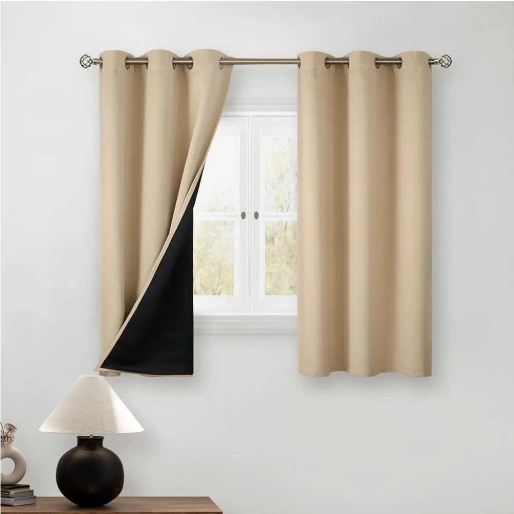 BGment Short 100% Blackout Curtains Thermal Insulated Beige 2 Panels